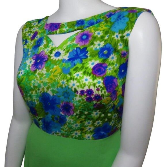 Vintage Melwine of Miami M Maxi Dress Green Purple Teal Floral Mod - Picture 8 of 11